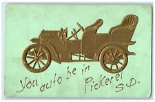c1905's You Auto Be In Pickerel South Dakota SD Embossed Car Green Postcard picture