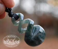 LARGE SPIRAL CARVED FROM GUATEMALAN BLUE JADEITE JADE MACRAME NECKLACE picture