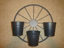 New Wagon Wheel Style Planter With 3 Flower Pots-Garden-Deck-Porch-Indoor-Out picture