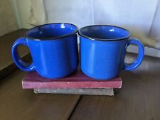 2 Vintage Marlboro Unlimited Stoneware Coffee Soup Mugs 16 oz Blue Speckled VGUC picture