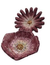 Two (2) Vietri Italian  Trinket Dishes Deep Pink Burgundy-Two Floral Shapes 5