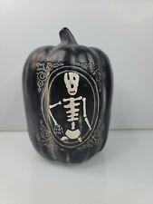 Matte Black Ceramic Spooky Skeleton Mr. Bones Pumpkin 7 in by 5 in Chalk Black picture
