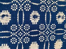 Vintage hand woven 1800's blue and cream colored bed cover picture