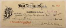Vintage Check, First National Bank, Eads, Colorado, E.M.Schiling, 1908 picture