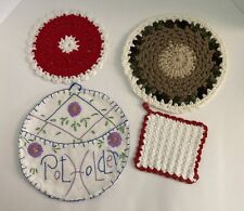 4 VINTAGE HANDMADE CROCHETED OR SEWN POTHOLDERS TRIVETS picture