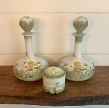 Victorian Hand Painted Bed Chamber Trio-Two Toilette Water Bottles & Powder Box picture
