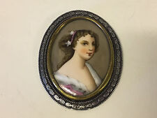 Antique Late 19th Early 20th Century Painted Porcelain Oval Plaque / Pendant picture