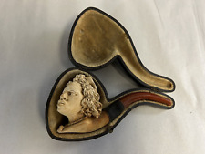 Meerschaum Antique Pipe & Case African Woman Detailed Hair & Necklace Stem Taped picture