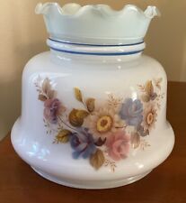 Vintage Hurricane Replacement Lamp Shade Floral w/Blue Tone Bottom Opening 6.5