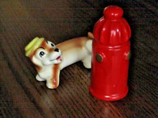 Vintage Norcrest H-723 Naughty Dog & Red Fire Hydrant Salt & Pepper Set Japan picture