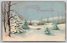 Stecher~Greetings For Christmas~Winter Landscape Scene~PM 1924~Vintage Postcard picture