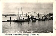Yaquina Bay, Ships, Bridge, Newport, Oregon RPPC 1954 Postcard picture