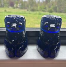 Blenko Glass Cobalt Blue Bear Bookends Set Of 2 picture