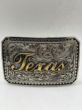And West Texas Belt Buckle Script Vintage Silver Good Tone Engraved Front & Back picture