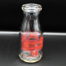 Vintage Adohr Milk Farms Clear Glass Bottle with Red Logo 5.25” Farmhouse Decor picture