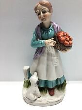 Older Woman Apples Dress Dog UOGC Detailed Figurine Collectible Painted Vintage picture