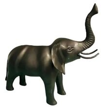 Vintage Rare Metal Brass Big Elephant Statue Trunk Up Grey Figure Heavy Korea 14 picture