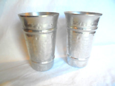 2 Vintage Mid Century Modern Hammered Aluminum Tumblers with a Ring Design picture