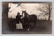 RPPC Rural Woman with Horse, Vintage Real Photo M4 picture