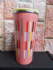 pink starbucks geometric coral hot/cold 16oz cup with lid picture