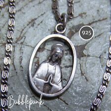Vintage 925 Sterling Silver Fancy Link Chain Catholic Mary Medal Necklace picture