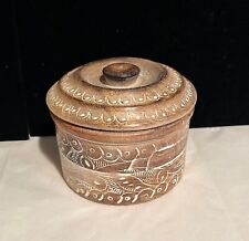 Vintage Wooden INDIA Carved Round Trinket Tobacco Box picture