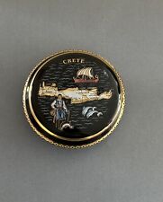 Crete Greece ARoussi Hand Made 24k Gold Covered Round Trinket Box  picture