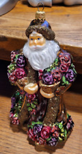 Large Blown Glass Santa Ornament -Robe Covered in Roses picture