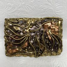 Vintage 1987 D. Smith Handmade Artisan Brutalist Modern Copper Brass Belt Buckle picture