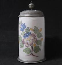 Antique Early Faience Beer Stein Walzenkrug Schrezheim Factory Floral c.1790s picture