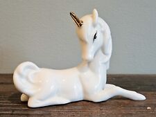 Vintage Porcelain Hand Painted White And Gold Enesco Unicorn Made In Taiwan 1984 picture