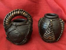 Set Of 2 Handcrafted Vases/ Jugs With Wicker Accents Made in the Philippines VTG picture
