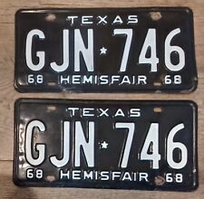Vintage - 1968 Texas Hemisfair License Plates - GJN * 746 - Pair Man Cave Art  picture