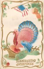 Thanksgiving Postcard Germany Patriotic Turkey Upside Down American Flag 1910s picture