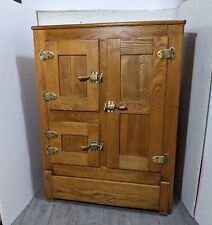 Antique Oak Wood Refrigerator Ice Box Chest Cabinet picture