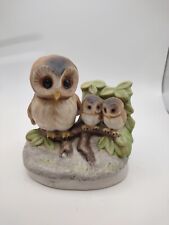 Vtg Homco Owl Family Mom with Two Babies On Branch Figurine #1298 Sm picture