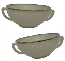 MacBeth Evans Petalware Monax Gold Trim Milk Glass Set Of 2 Cream Soup Bowls VTG picture
