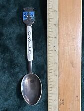 Vintage OSLO Norway 925 Sterling Silver Blue & Pearl White Enamel Souvenir Spoon picture