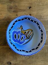 Aboriginal art Waterhole Dreaming Australia kangaroo blue trinket dish handmade picture