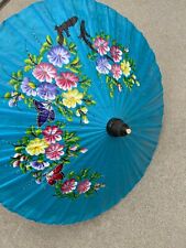 Oriental Thailand Vintage Floral Bamboo Decorative Paper Umbrella Handmade picture