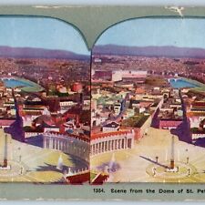 c1900s Rome, Italy Vatican Birds Eye Dome St Peters Litho Photo Stereo Card V10 picture