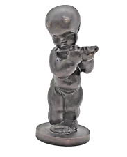 Vintage Small Solid Metal Devil Boy Statue/Figurine Devil Boy Playing Flute picture