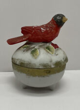 Vintage Footed Porcelain Bisque Trinket Bowl With Cardinal On Lid picture
