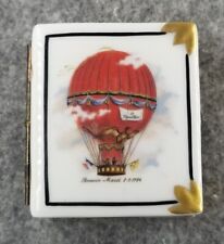 VTG Rehausse la Main Limoges France Porcelain Trinket Box Red Hot Air Balloon picture