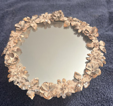 Vintage Ornate Rose Floral Metal Mirror Vanity Butterfly Stand Distressed picture