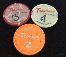 Tropicana Las vegas $5,$2 roulette ,$1poker chip Obsolete picture