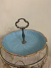 1950s Mid Century California Pottery, USA.  Server with Handle. Blue/gold.  WR3. picture