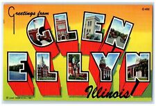 c1940 Greetings From Selected Views Glen Ellyn Illinois IL Big Letters Postcard picture