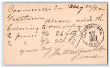 1892 Lumber Order Cromwell Iowa IA Clinton Iowa IA Antique Postal Card picture