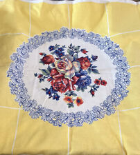 Vintage Tablecloth Linen Printed Roses & Foliage picture